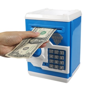 Dollar Bill being deposited into a Baby Blue ATM Piggy Bank